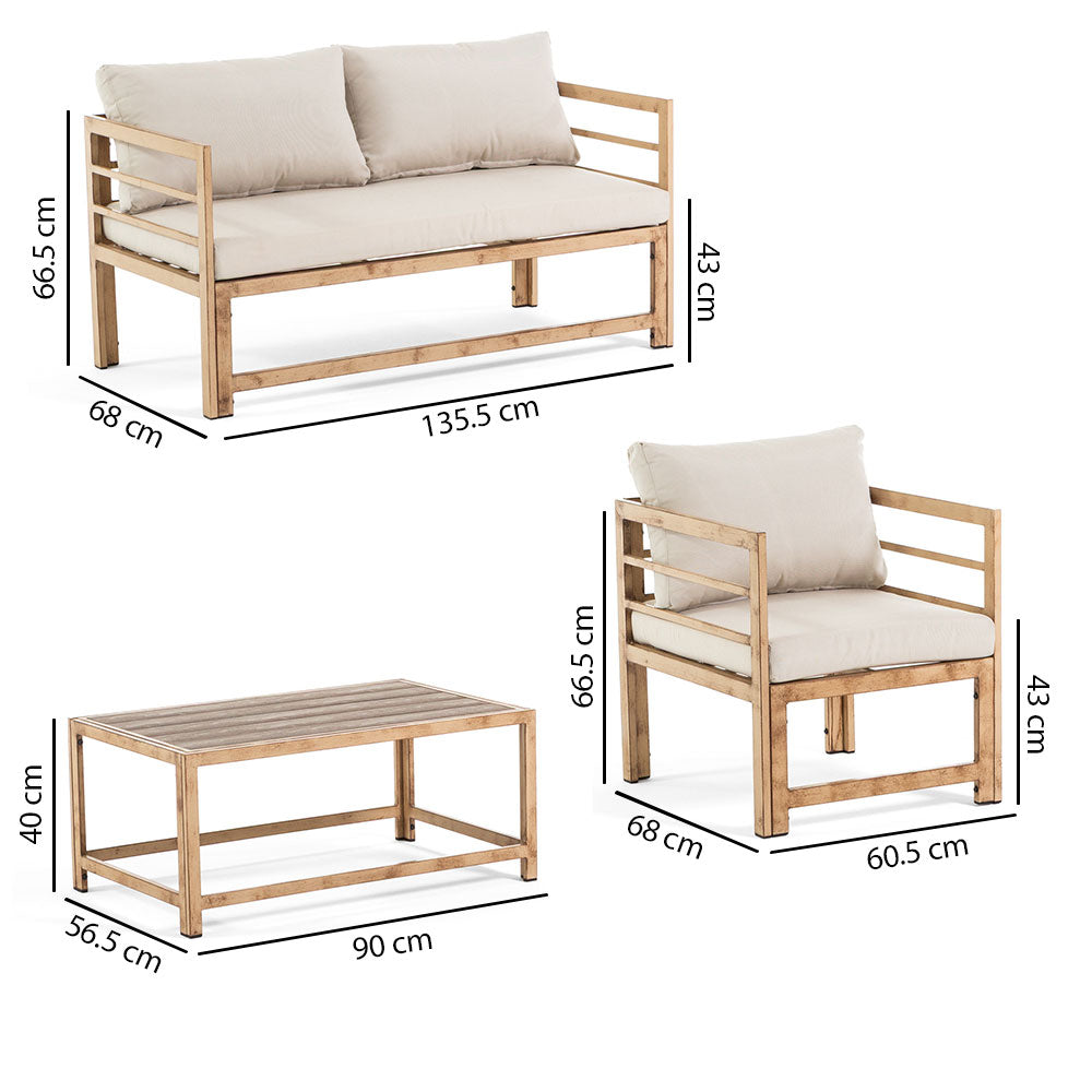Cortina – set da giardino in metallo effetto legno anticato