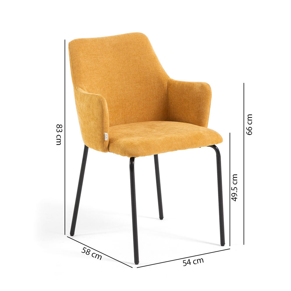 Rachele – Poltroncina in tessuto con gambe in metallo