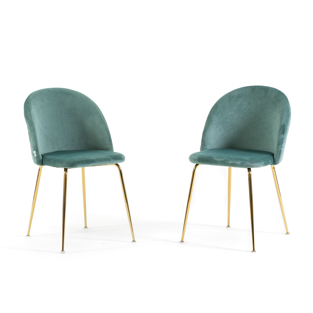 Sara – sedia in velluto con schienale trapuntato a quadri, colore verde giada, gambe oro