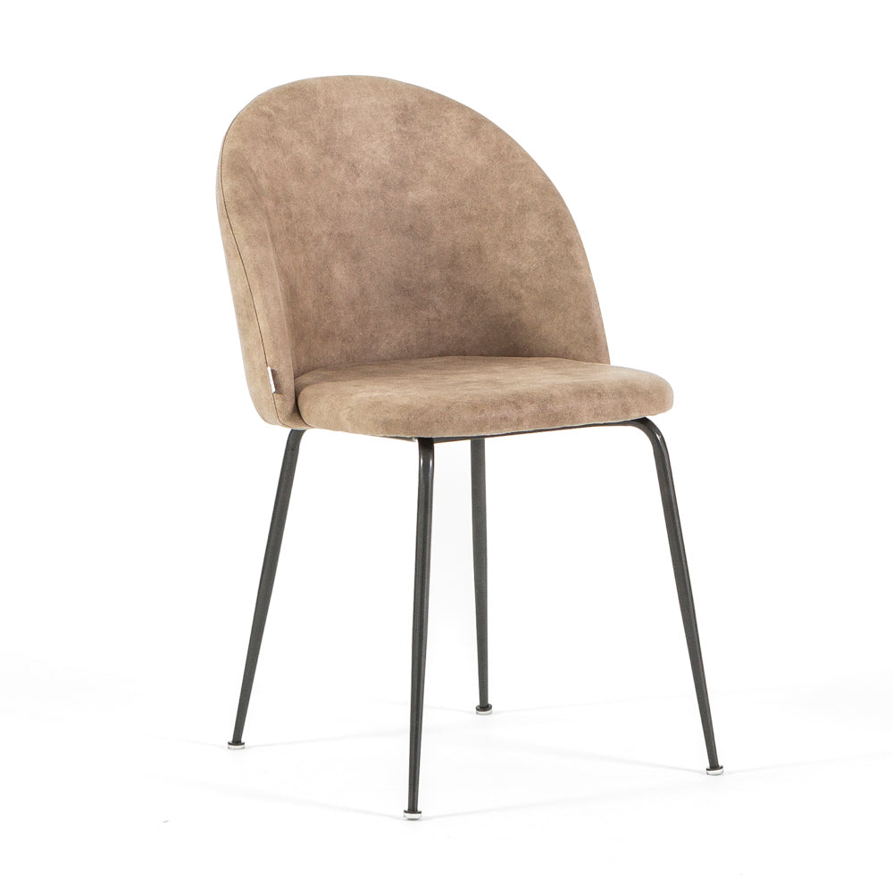 Sara – sedia in ecopelle con gambe in metallo, colore sabbia, gambe grigio scuro