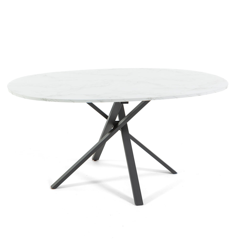 Carlo – tavolo ovale in melaminico con base incrociata, gambe grigio scuro, top tavolo marmo bianco