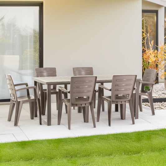 Thomas & Anita set pranzo giardino con 6 sedie e tavolo effetto legno