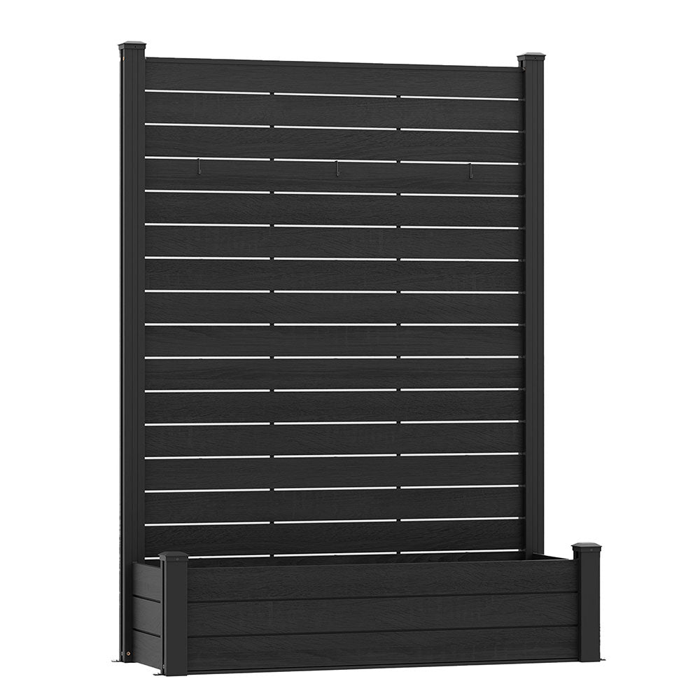 Separè da esterno con fioriera in WPC effetto legno, colore nero