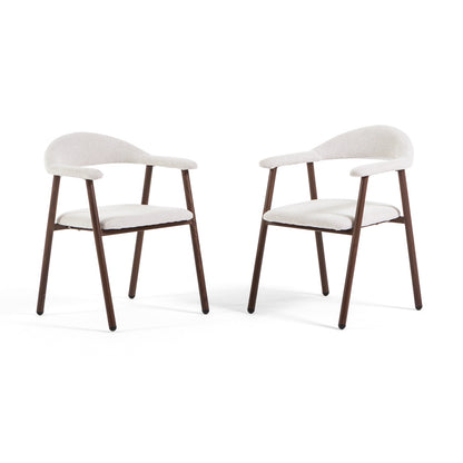 Nives – sedia imbottita in tessuto con metallo effetto legno, colore avorio