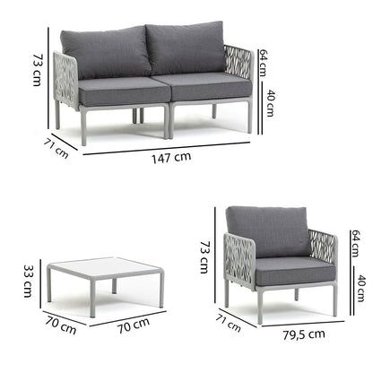 Hoya – set da giardino di design con divano, poltrone e tavolino