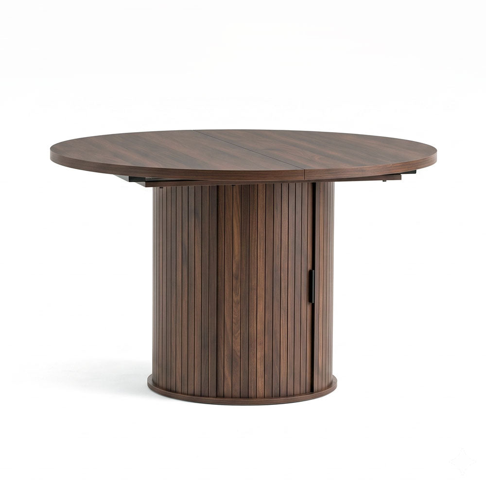 Ascanio – tavolo allungabile in melaminico con contenitore, colore tavolo legno scuro, dimensione ø 120 cm