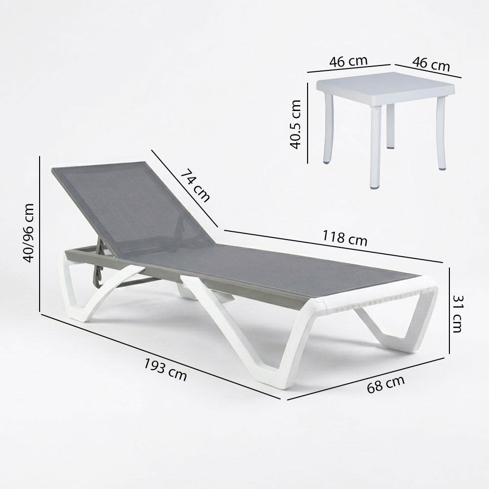 COSTA SUNBEDS + SIDE TABLE SET