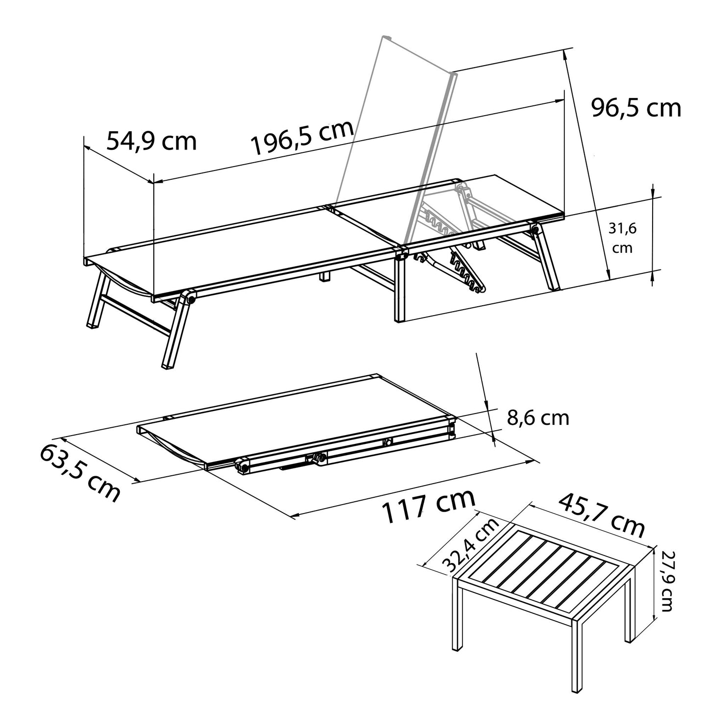 DUNA SUNBEDS + SIDE TABLE SET