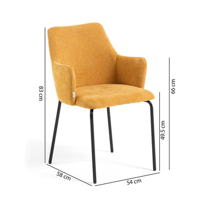 Rachele – Poltroncina in tessuto con gambe in metallo