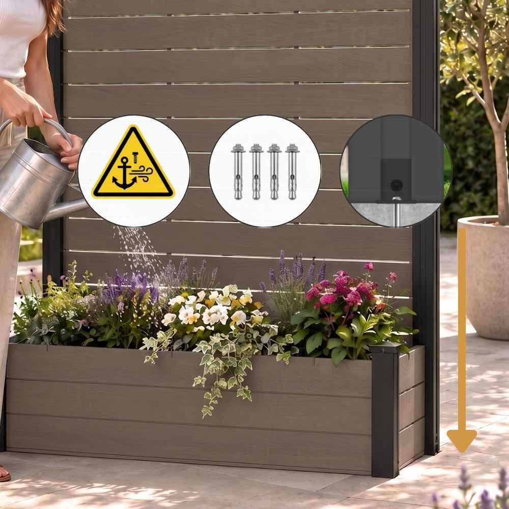Separè da esterno con fioriera in WPC effetto legno
